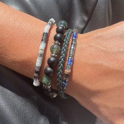 Bracelet homme Coton tressé serré plat - Vert foncé TAILLE M