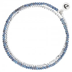 Bracelet élastiqué multitours HEAVEN - Perles Argent & Bleu signé DORIANE Bijoux
