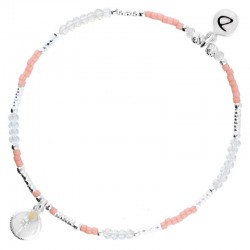 Bracelet élastique Argent ROSE DES VENTS - Perles de verre & Miyuki corail beige signé DORIANE Bijoux