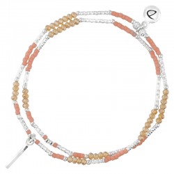 Bracelet élastique CLEMENTINE DOUBLE RANGS argent - Perles Clémentine & Barre fine signé DORIANE BIJOUX