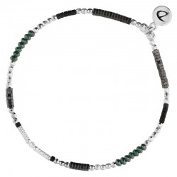 Bracelet élastiqué Argent CHEEKY argent - Perles vertes & Hématites signé DORIANE Bijoux