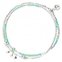Bracelet multitours élastique SANTORINI Argent- Perles vert turquoise signé DORIANE Bijoux