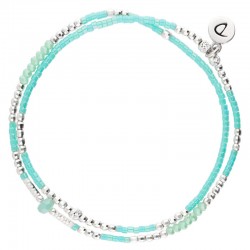 Bracelet multitours élastiqué SPRING argent - Miyuki turquoise & Perle verte DORIANE Bijoux