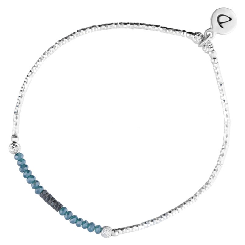 DORIANE BIJOUX - Bracelet élastique argent SHINNY - hématites & Perles bleues DORIANE BIJOUX - Bracelet élastique argent SHINNY - hématites & Perles bleues