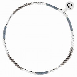 Bracelet élastique NAPLES argent - Perles argent & Miyuki bleu - DORIANE Bijoux