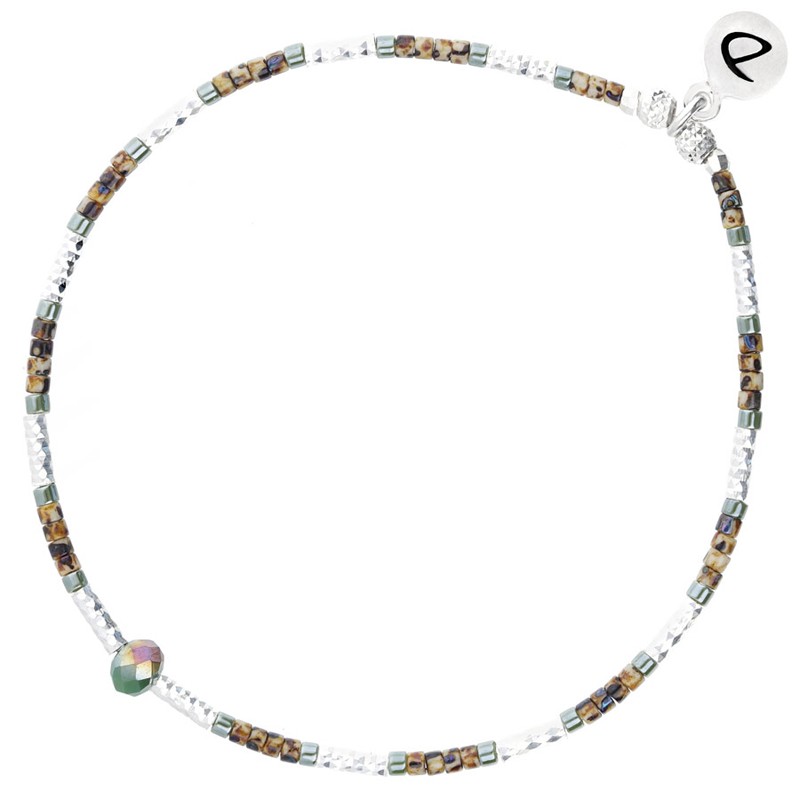 Bracelet élastiqué CAPRI argent - Perle verte & Perles vert léopard signé DORIANE Bijoux Bracelet élastiqué CAPRI argent - Perle verte & Perles vert léopard signé DORIANE Bijoux