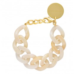 Bracelet FLAT CHAIN PEARL MARBLE Doré - Gros Maillons plats crème marbré VANESSA BARONI