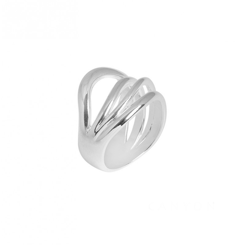 Bague Large en Argent - Anneau plat décoré de quatre fils ronds - CANYON