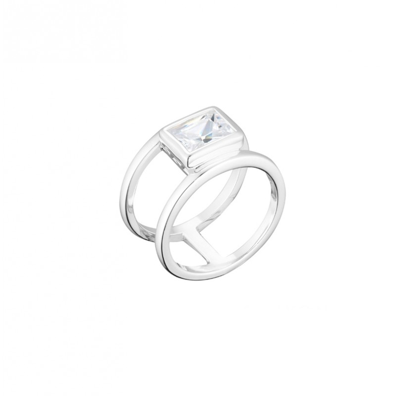 Bague Large en Argent - Anneaux fins rehaussé d'un grand Zircon - CANYON