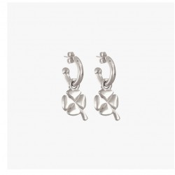 Boucles d'oreilles Puces Créoles Argent & Pendentifs Trèfles - CXC