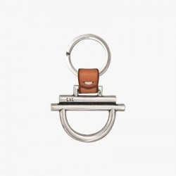 Porte-Clés Métal Cuir camel - Anneau & Décor Mors design - CXC