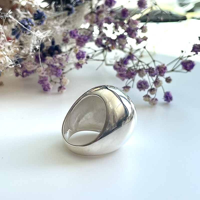 Bague En Argent Massif Et Résine Noire Taille 62 - Anneau Large Occasion, Couleur Noire