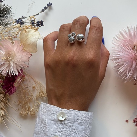 Bague Alliance Argent Massif 925-1000 Rhodié - BIJOUXIA - Demi Boules Argent - Achat / Vente