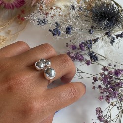 Bague en Argent - Anneau ouvert décoré de 4 boules TAILLE 50