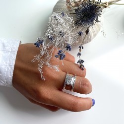 Bague Large en Argent - Anneaux fins rehaussé d'un grand Zircon TAILLE 52