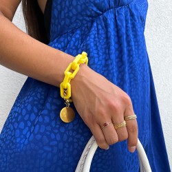 Bracelet TANK YELLOW Doré - Gros Maillons rectangulaires jaune