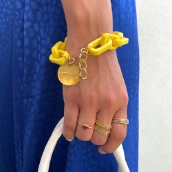 Bracelet TANK YELLOW Doré - Gros Maillons rectangulaires jaune
