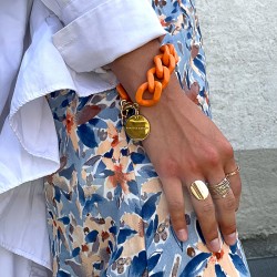 Bracelet FLAT CHAIN ORANGE Doré - Gros Maillons plats orange clair