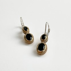 Longues Boucles d'oreilles en argent - Dormeuses & Deux ovales Onyx noires Brandy - CANYON