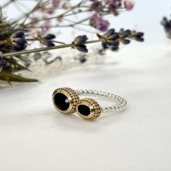 Bague fine argent doré ELIOTE - Double Onyx noires ovales TAILLE 60