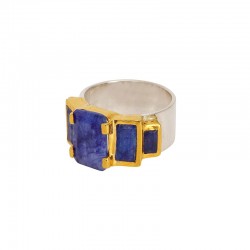 Bague large ART DECO doré - Anneau métal & Baguettes saphir bleu - Une à Une