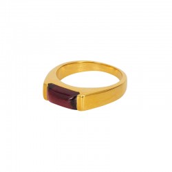 Bague fine UDAIPUR doré - Anneau fin & Grenat rectangle - Une à Une