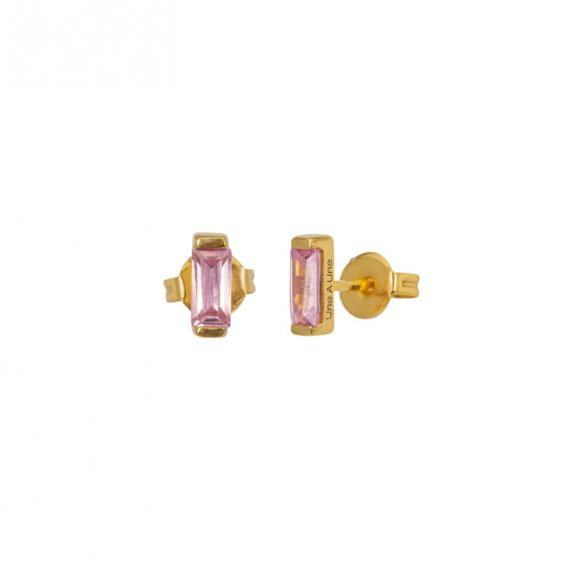 Boucles d'oreilles puces CRYSTAL Or - Barrette Cristal rose - Une à Une