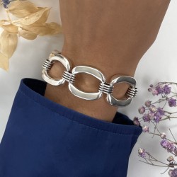 Bracelet gourmette GRETA Metal - Maillons carrés lisses & bombés - Bijoux Ciclón