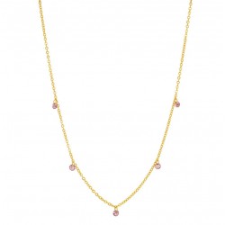 Collier court GOUTTES or - Chaîne fine & 5 Rhodolites - Une à Une