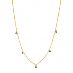Collier court GOUTTES or - Chaîne fine & 5 Tanzanite - Une à Une