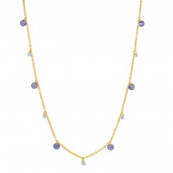 Collier court GOUTTES chaîne or - 6 Tanzanites & 5 cristaux aqua  - Une à Une