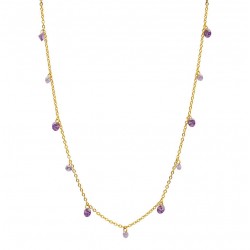 Collier court GOUTTES chaîne or - 6 Améthystes & 5 cristaux lavande - Une à Une