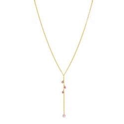 Collier long CHAPELET GOUTTE or - Cristaux aqua & Rhodolite - Une à Une