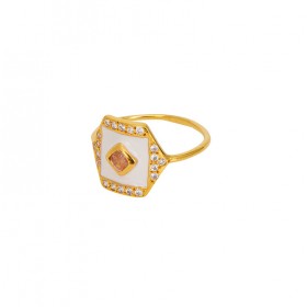 Bague fine GATSBY doré - Pavage rectangle émail blanc violet & Zircons  UNE A UNE