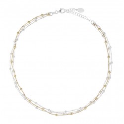 Collier court multi-rangs Argent et plaqué Or - 3 chaînes fantaisies