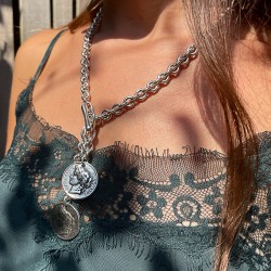 Collier chaîne FRANCE métal - Deux médailles profils Marianne