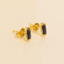 Boucles d'oreilles mini puces CRYSTAL Or - Barrette Cristal bleu saphir