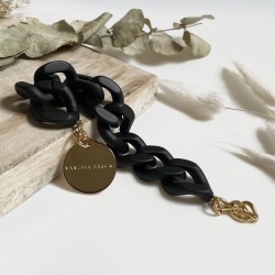 Bracelet FLAT CHAIN BLACK MATT Doré - Gros Maillons plats noirs
