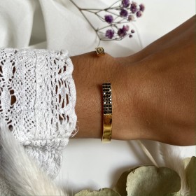 Bracelet jonc élégant aux zircons noirs