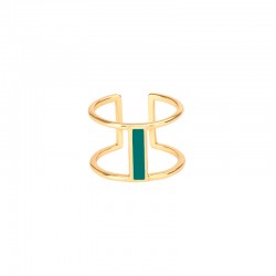 Bague large ajustable LUNE BLEU PARMA Or - Barrette émail bleu canard