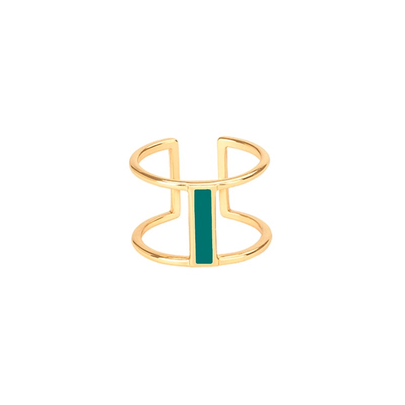 Bague large ajustable LUNE BLEU PARMA Or - Barrette émail bleu canard Bague large ajustable LUNE BLEU PARMA Or - Barrette émail bleu canard
