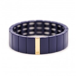 Bracelet élastiqué COLORBLOCK Manchette dorée & Email encre - Simone à Bordeaux