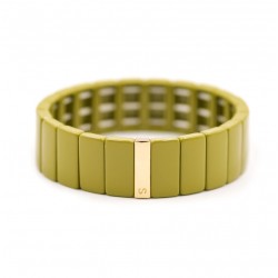 Bracelet élastiqué COLORBLOCK Manchette dorée & Email kaki clair - Simone à Bordeaux
