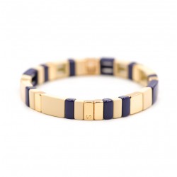 Bracelet élastiqué HUBBA dorée, Email encre & beige - Simone à Bordeaux
