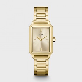 Montre Fluette, Full Gold, cadran rectangle & bracelet oyster signée CLUSE