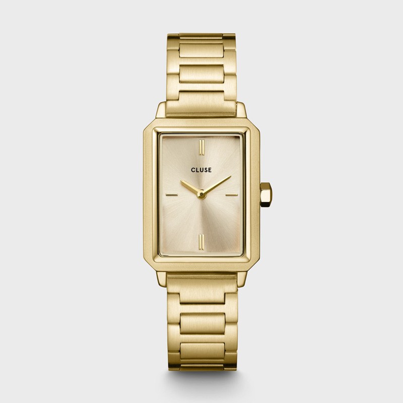 Montre Fluette, Full Gold, cadran rectangle & bracelet oyster signée CLUSE