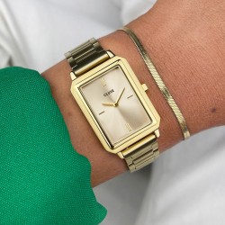 Montre Fluette, Full Gold, cadran rectangle & bracelet oyster doré