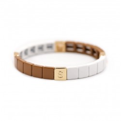 Bracelet élastiqué VERONIKA - Email blanc mat & Camel brillant signé Simone à Bordeaux