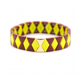 Bracelet manchette élastiqué COLORAMA - Email jaune pepsi & bordeaux - Simone à Bordeaux