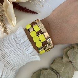 Bracelet élastiqué HUBBA Or - Email jaune pepsi & kaki clair